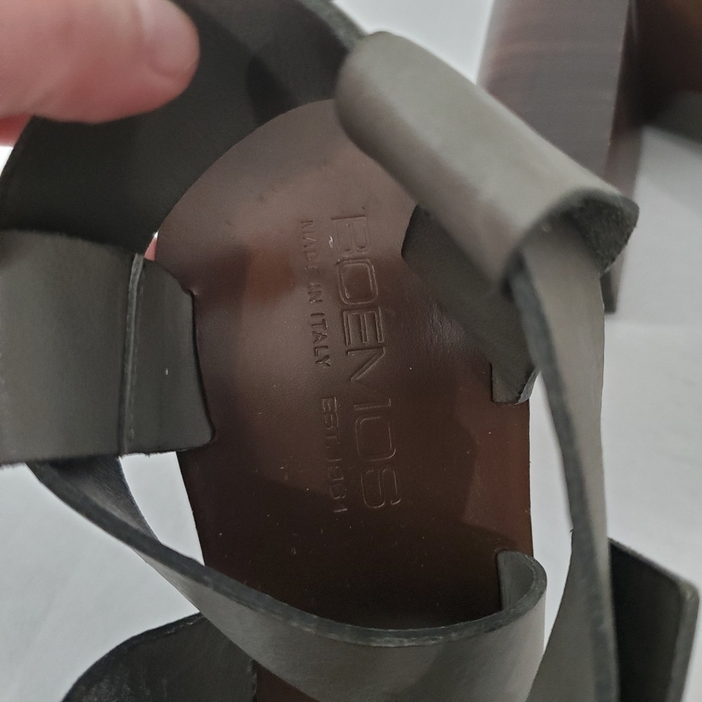 Boemos Italy Block Heel Sandals Eu Size 40 Us 9.5 Dark Gray Leather Square Toe - Picture 10 of 13
